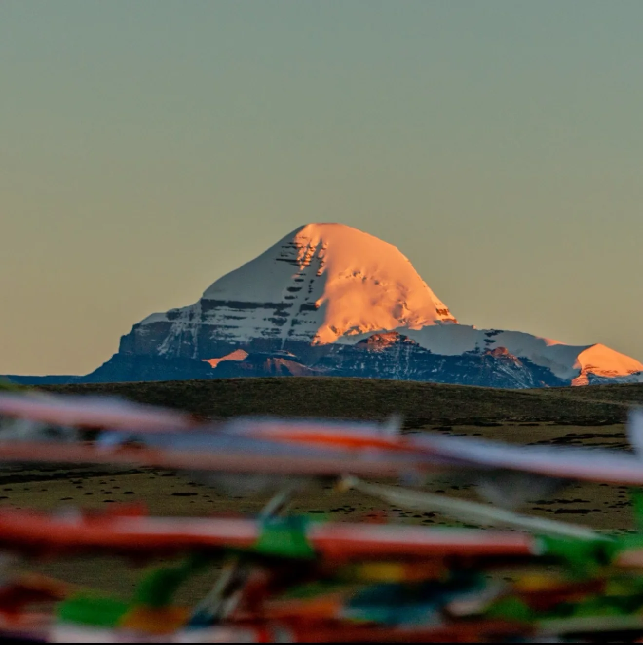 Mount Kailash illuminated by warm evening light in Ngari, Tibet